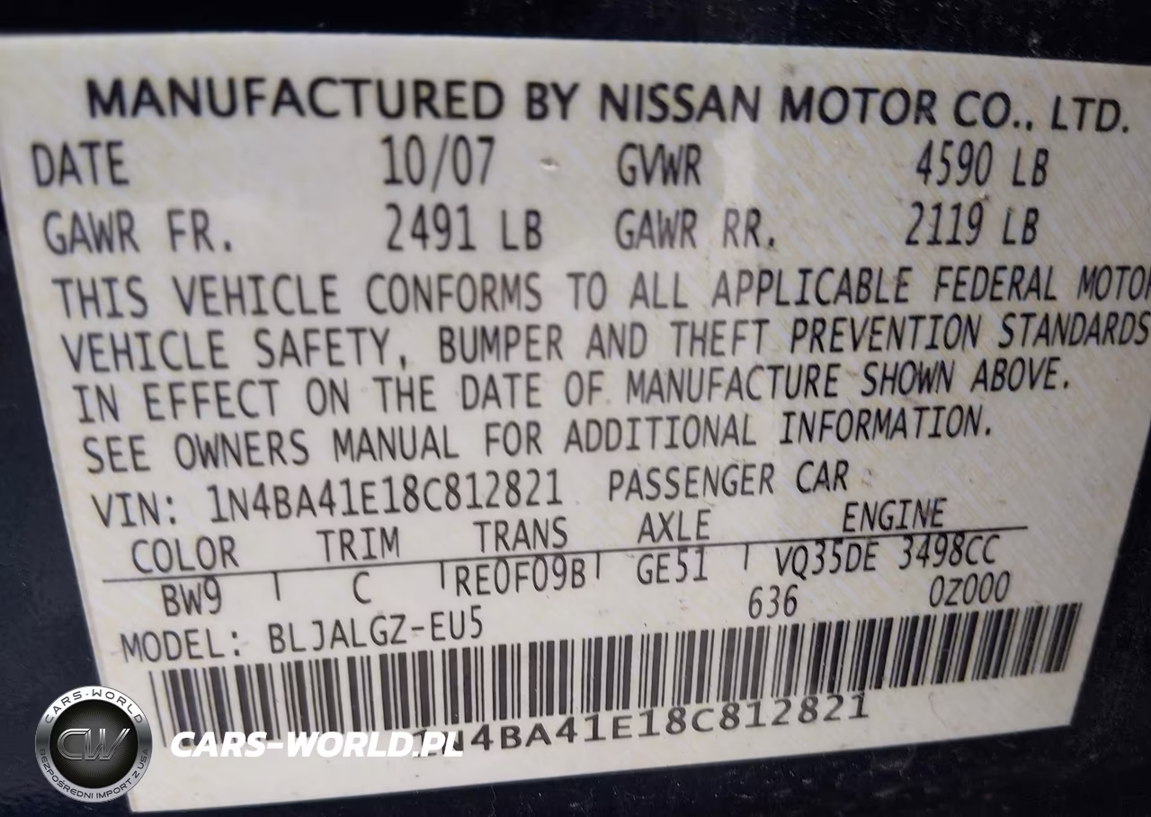 2008 Nissan Maxima 3.5 Sl VIN:1N4BA41E18C812821 - 9