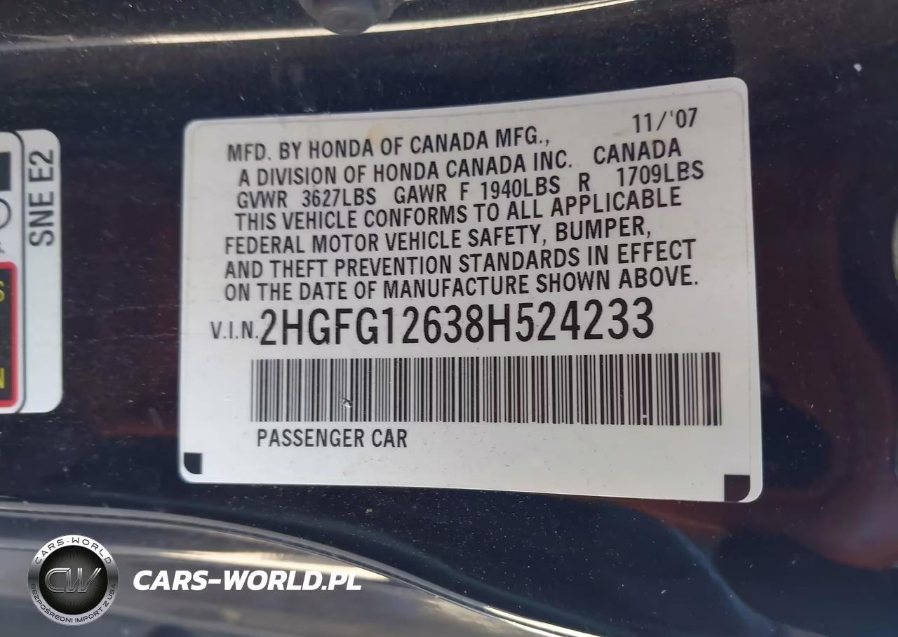 2008 Honda Civic Lx VIN:2HGFG12638H524233 - 9