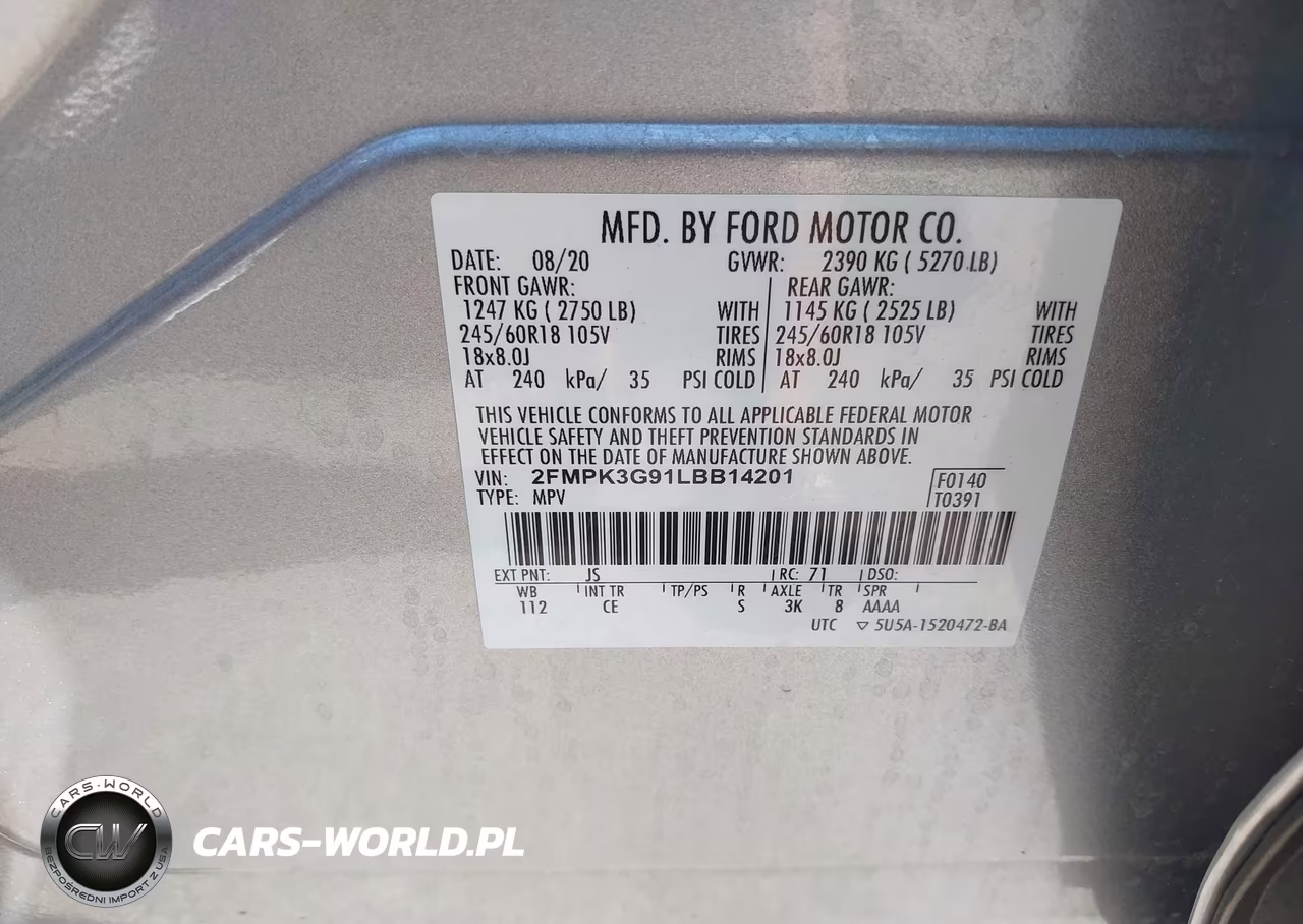 2020 Ford Edge Se VIN:2FMPK3G91LBB14201 - 9