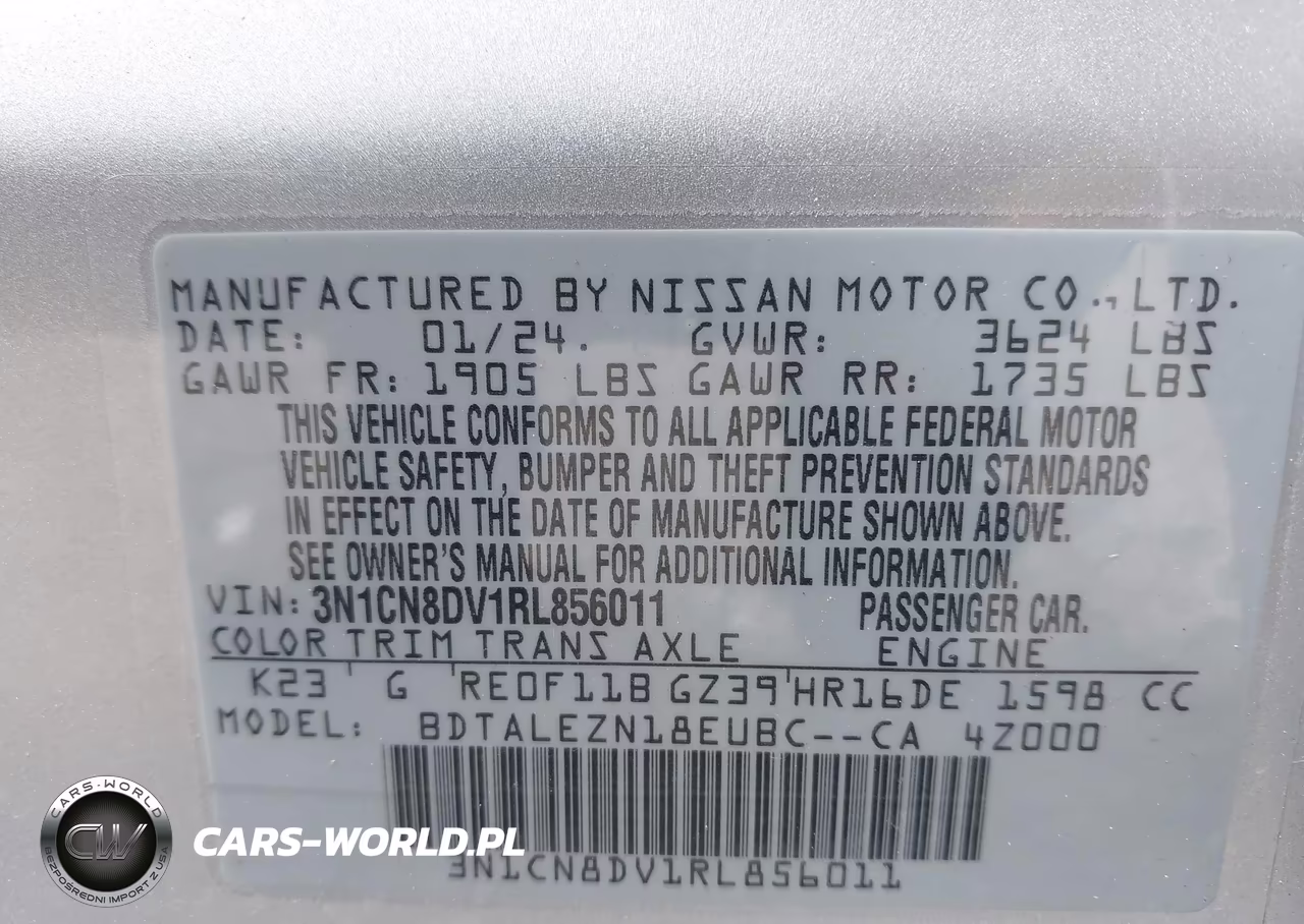 2024 Nissan Versa 1.6 S VIN:3N1CN8DV1RL856011 - 9