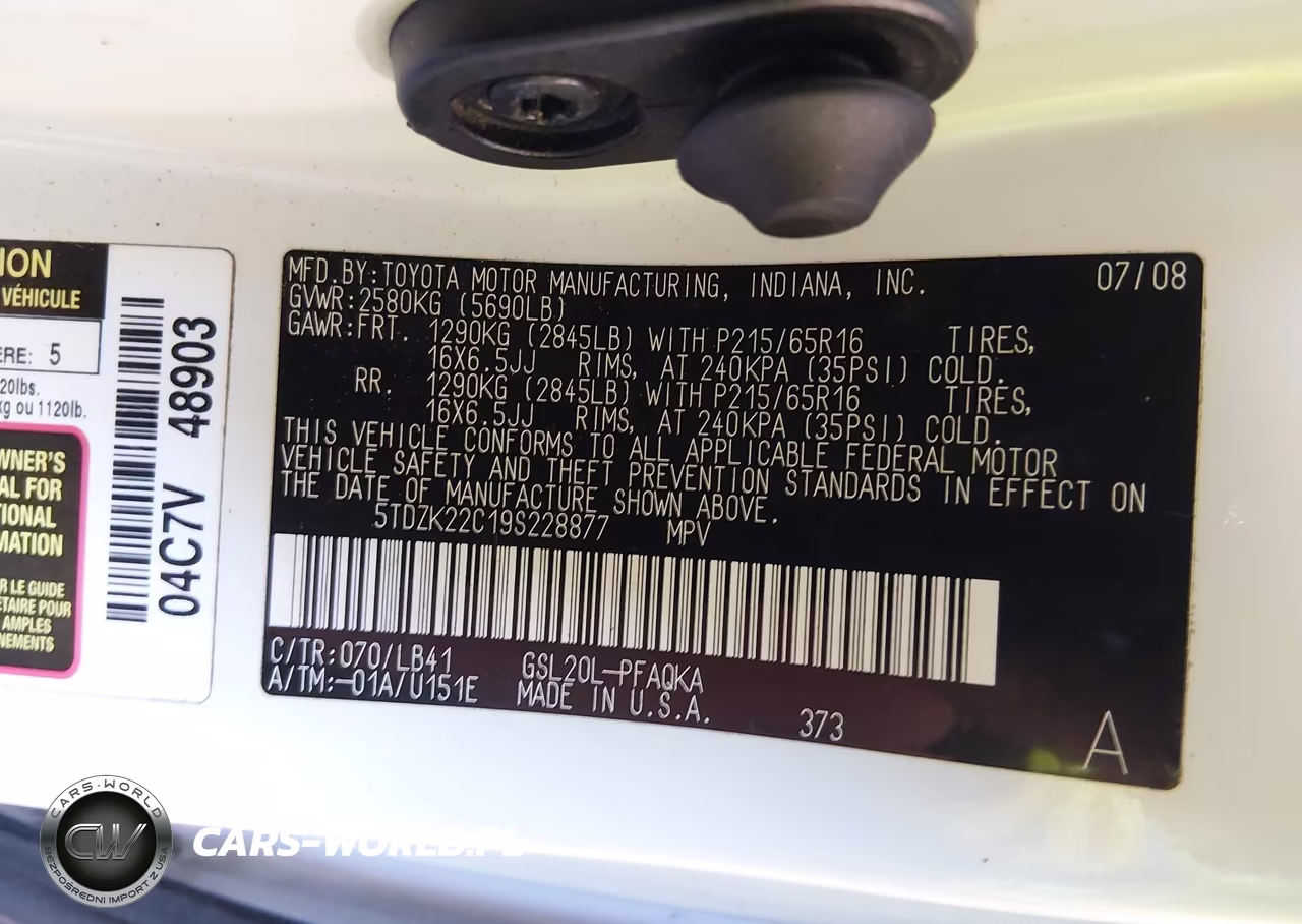 2009 Toyota Sienna Xle VIN:5TDZK22C19S228877 - 9