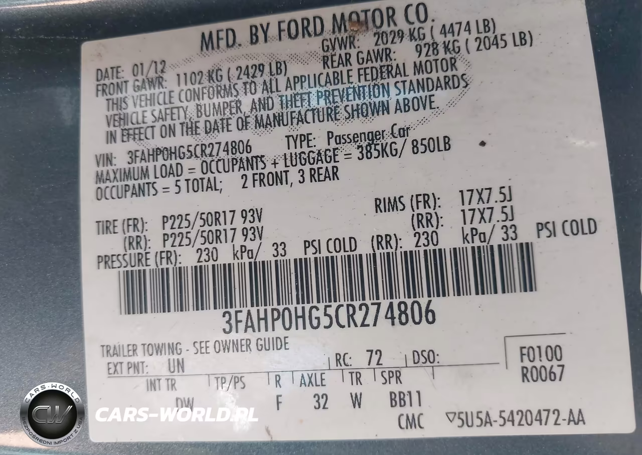 2012 Ford Fusion Se VIN:3FAHP0HG5CR274806 - 9