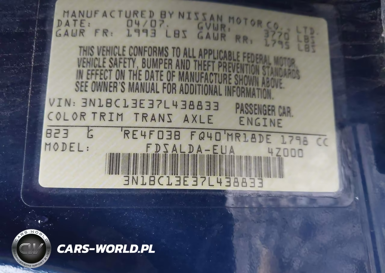 2007 Nissan Versa 1.8S VIN:3N1BC13E37L438833 - 9