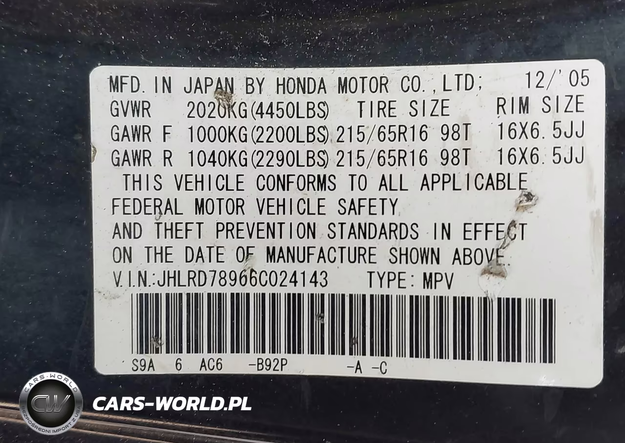 2006 Honda Cr-V Se VIN:JHLRD78966C024143 - 9