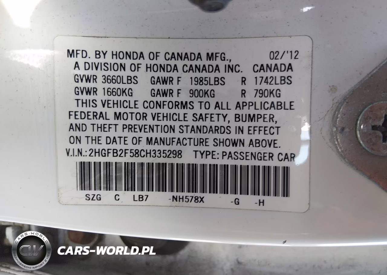 2012 Honda Civic Lx VIN:2HGFB2F58CH335298 - 9