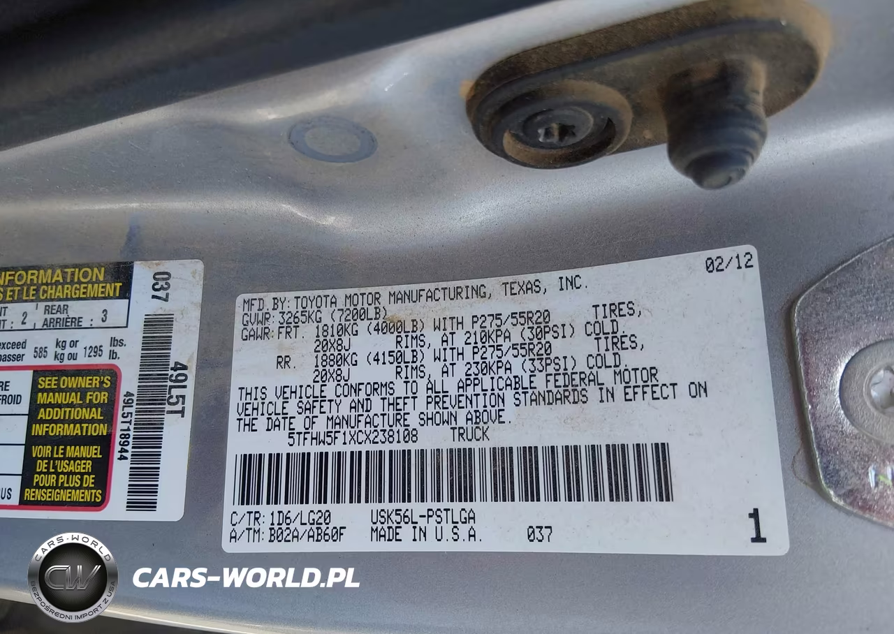 2012 Toyota Tundra Limited 5.7L V8 VIN:5TFHW5F1XCX238108 - 9