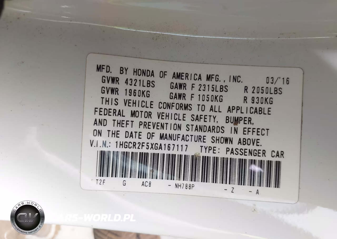 2016 Honda Accord Sport VIN:1HGCR2F5XGA167117 - 9