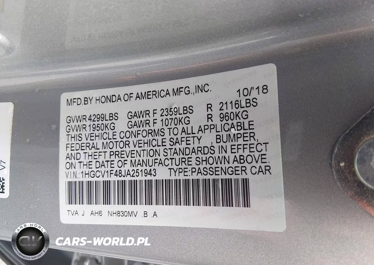 2018 Honda Accord Ex VIN:1HGCV1F48JA251943 - 9