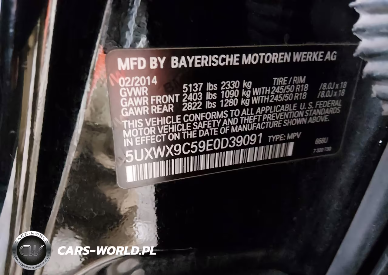 2014 BMW X3 xDrive28I VIN:5UXWX9C59E0D39091 - 9