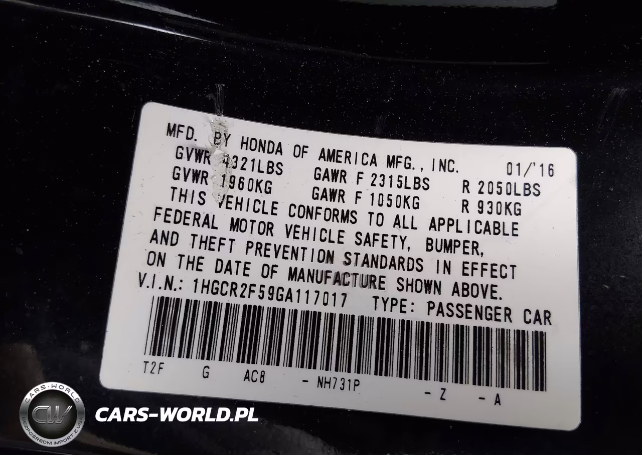 2016 Honda Accord Sport VIN:1HGCR2F59GA117017 - 9