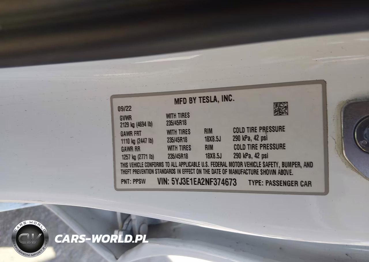 2022 Tesla Model 3 Rear-Wheel Drive VIN:5YJ3E1EA2NF374673 - 9