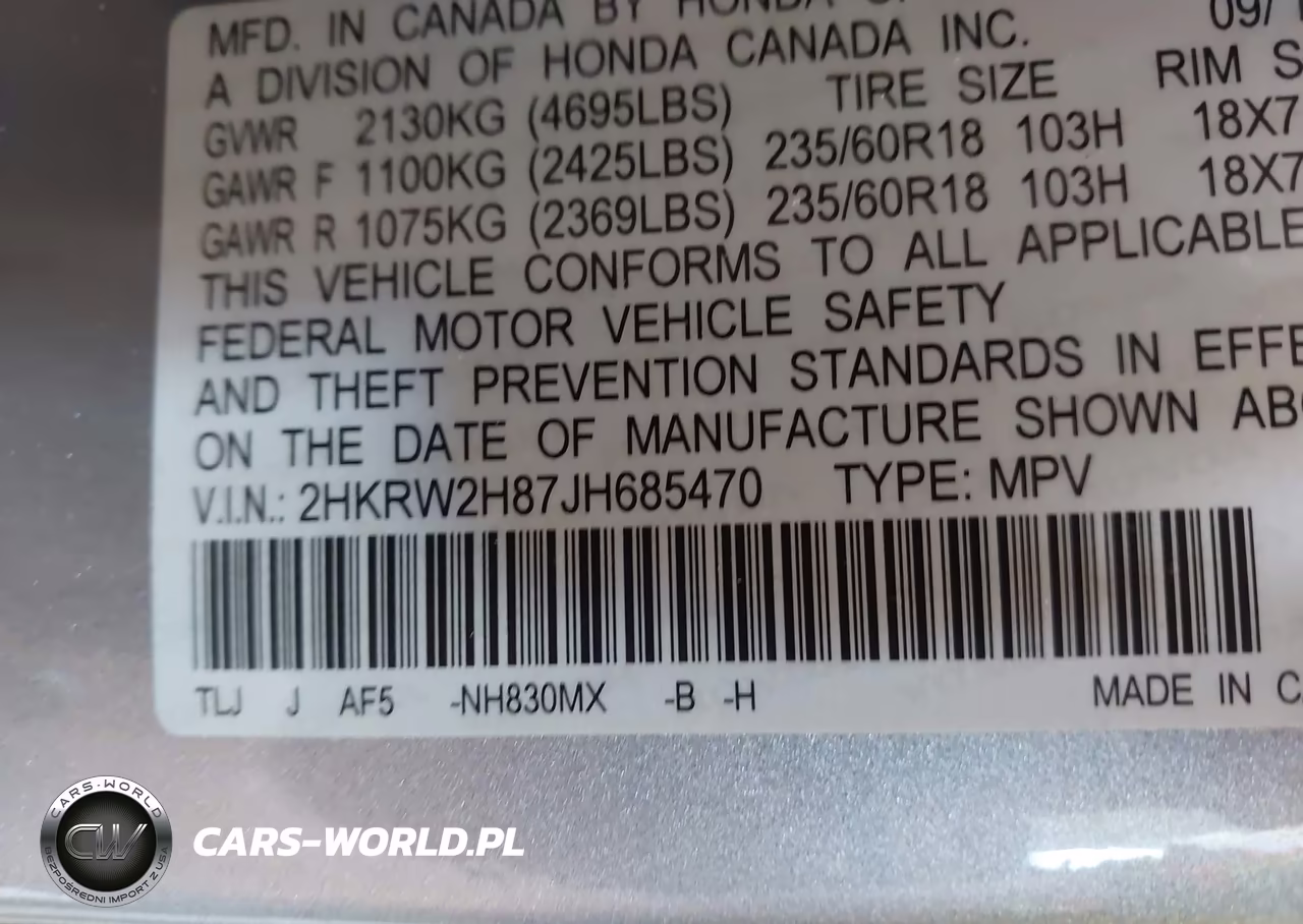 2018 Honda Cr-V Ex-L-Ex-L Navi VIN:2HKRW2H87JH685470 - 9
