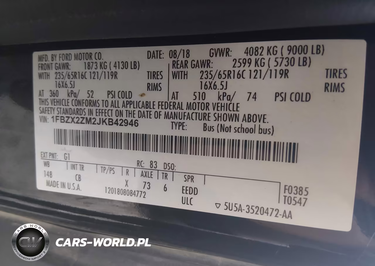2018 Ford Transit-350 Xl VIN:1FBZX2ZM2JKB42946 - 9