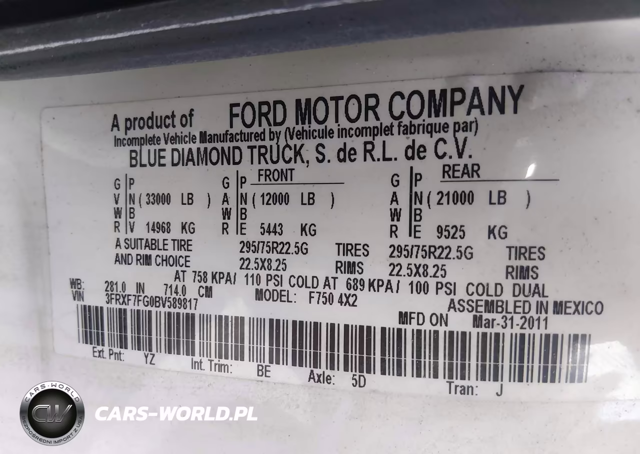 2011 Ford F-750 Xl-Xlt VIN:3FRXF7FG0BV589817 - 9