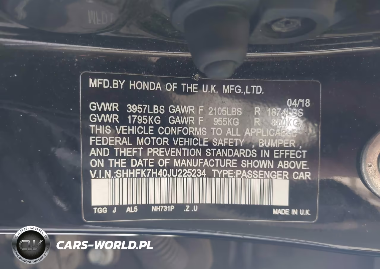 2018 Honda Civic Sport VIN:SHHFK7H40JU225234 - 9