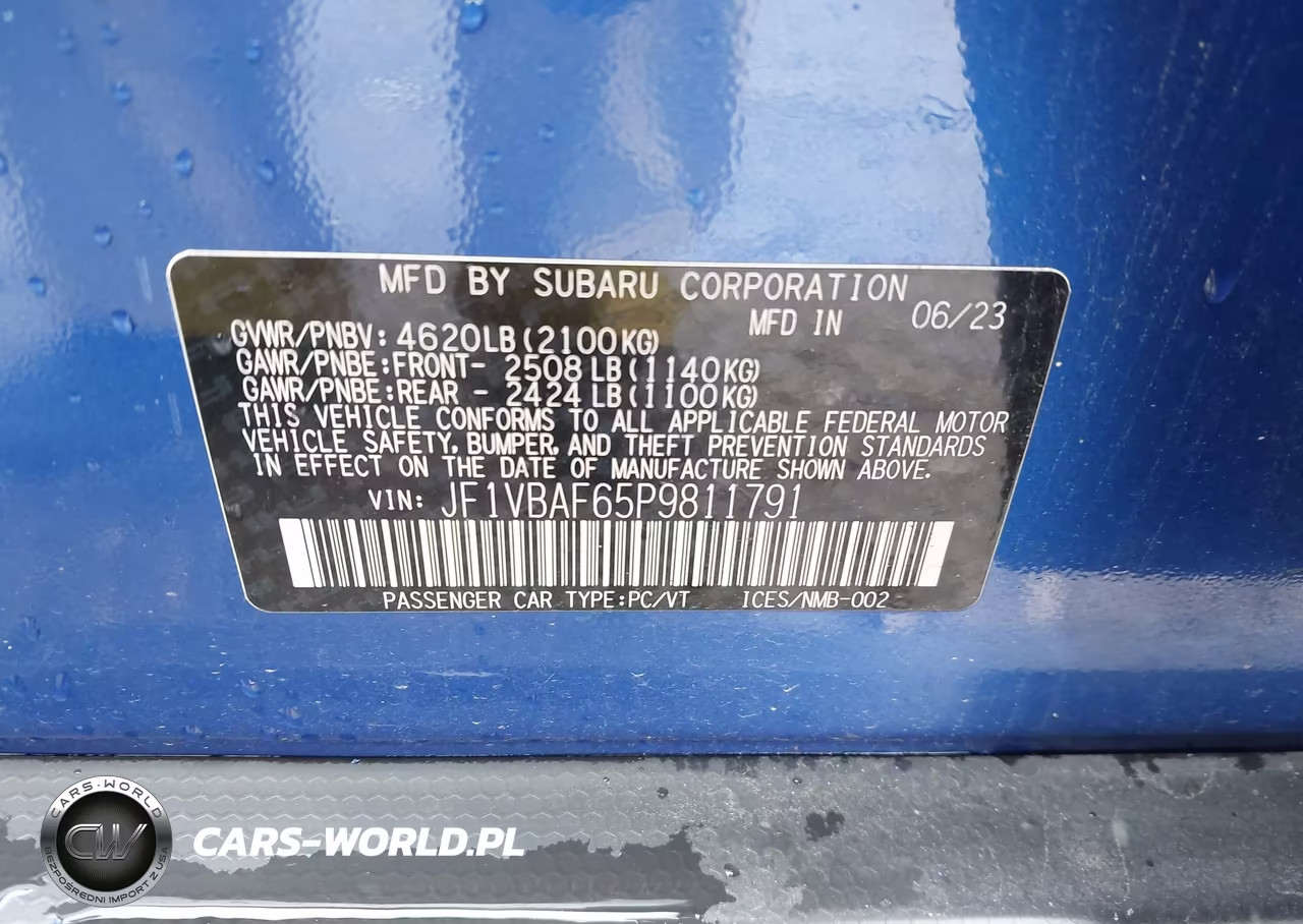 2023 Subaru Wrx Premium VIN:JF1VBAF65P9811791 - 9