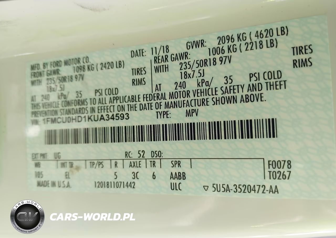 2019 Ford Escape Sel VIN:1FMCU0HD1KUA34593 - 9