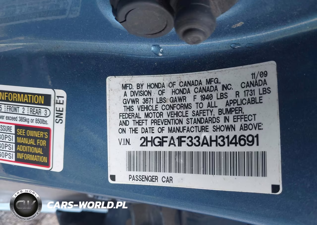2010 Honda Civic Vp VIN:2HGFA1F33AH314691 - 9