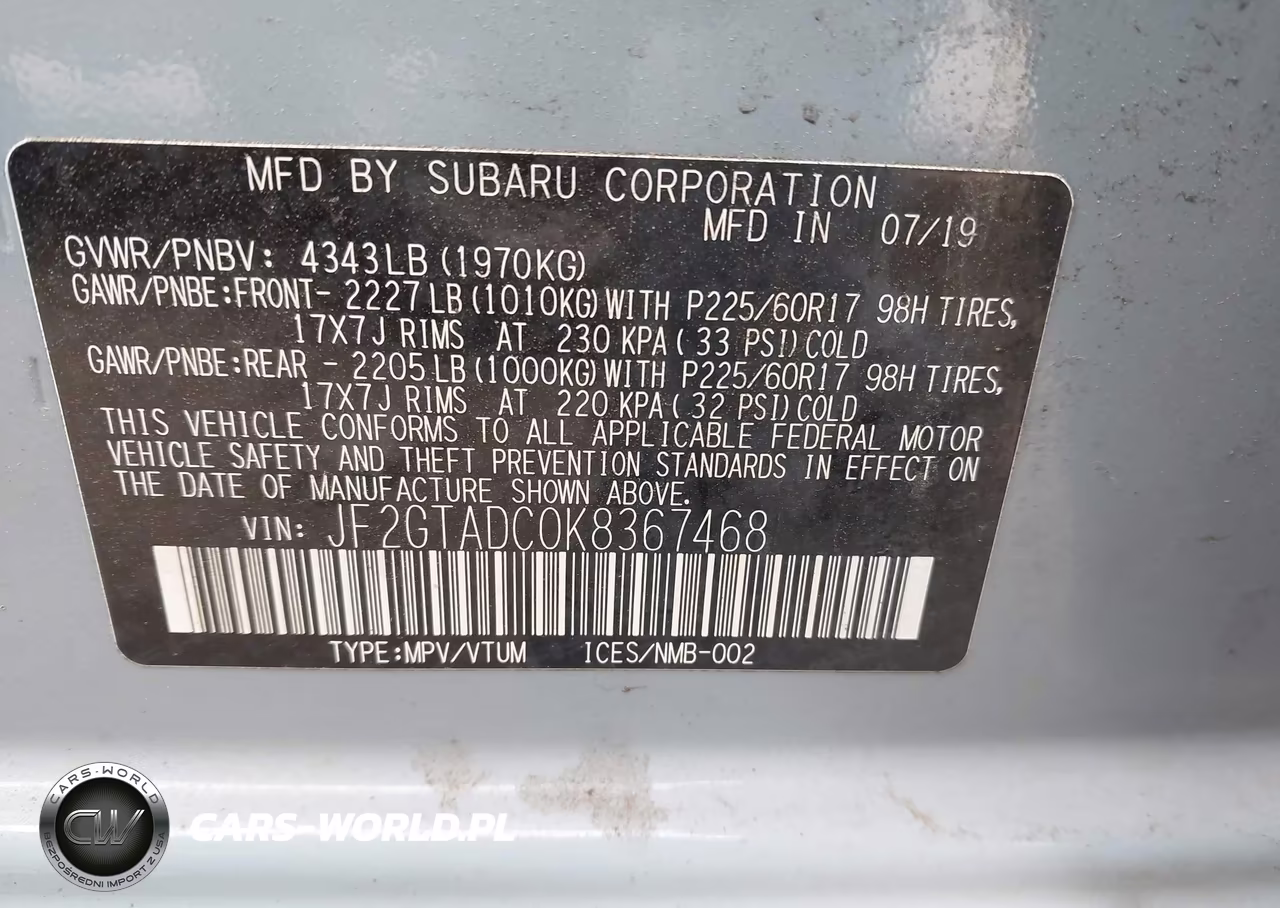 2019 Subaru Crosstrek 2.0I Premium VIN:JF2GTADC0K8367468 - 9