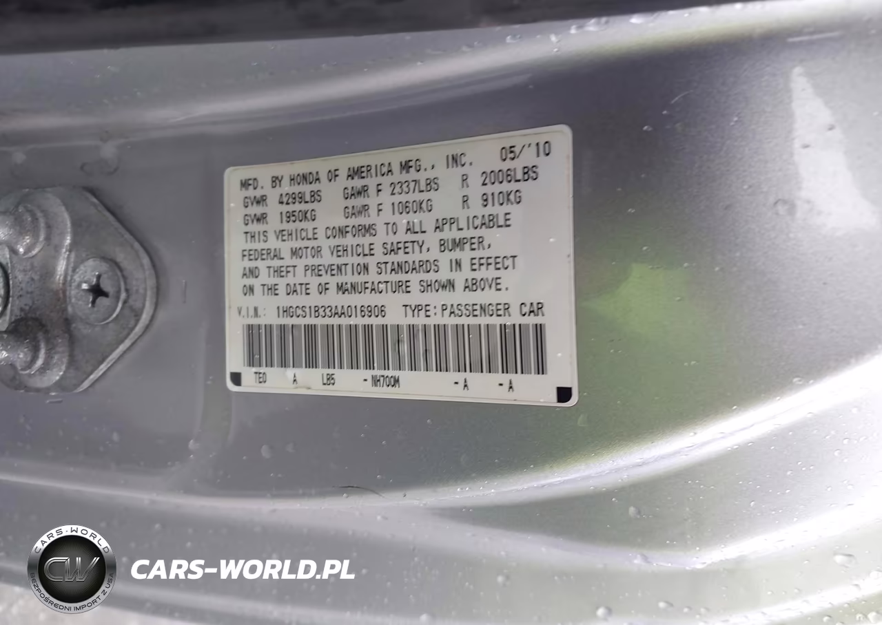 2010 Honda Accord 2.4 Lx-S VIN:1HGCS1B33AA016906 - 9