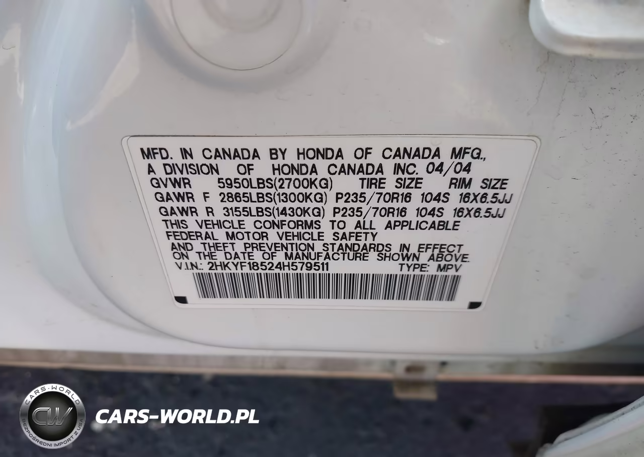 2004 Honda Pilot Ex-L VIN:2HKYF18524H579511 - 9