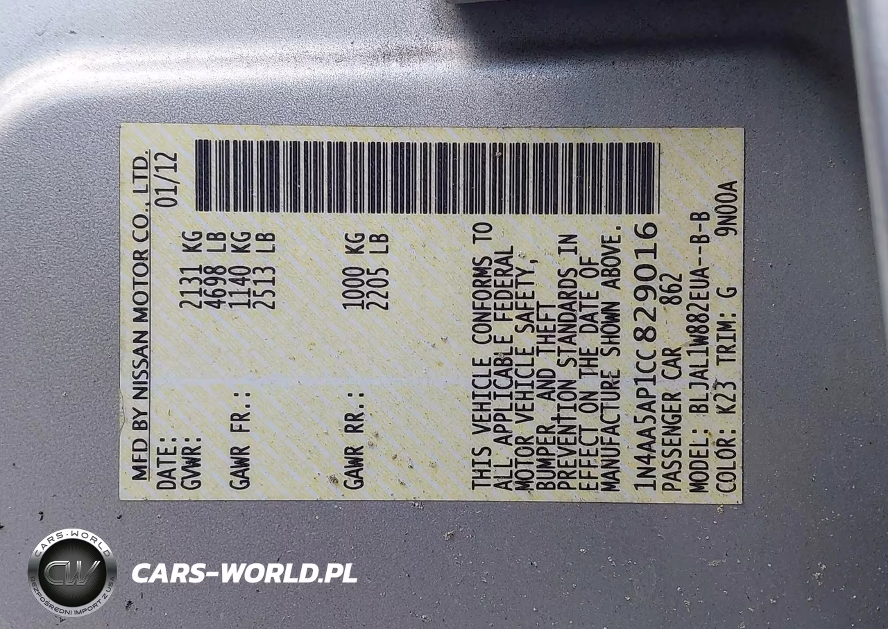 2012 Nissan Maxima 3.5 Sv VIN:1N4AA5AP1CC829016 - 9