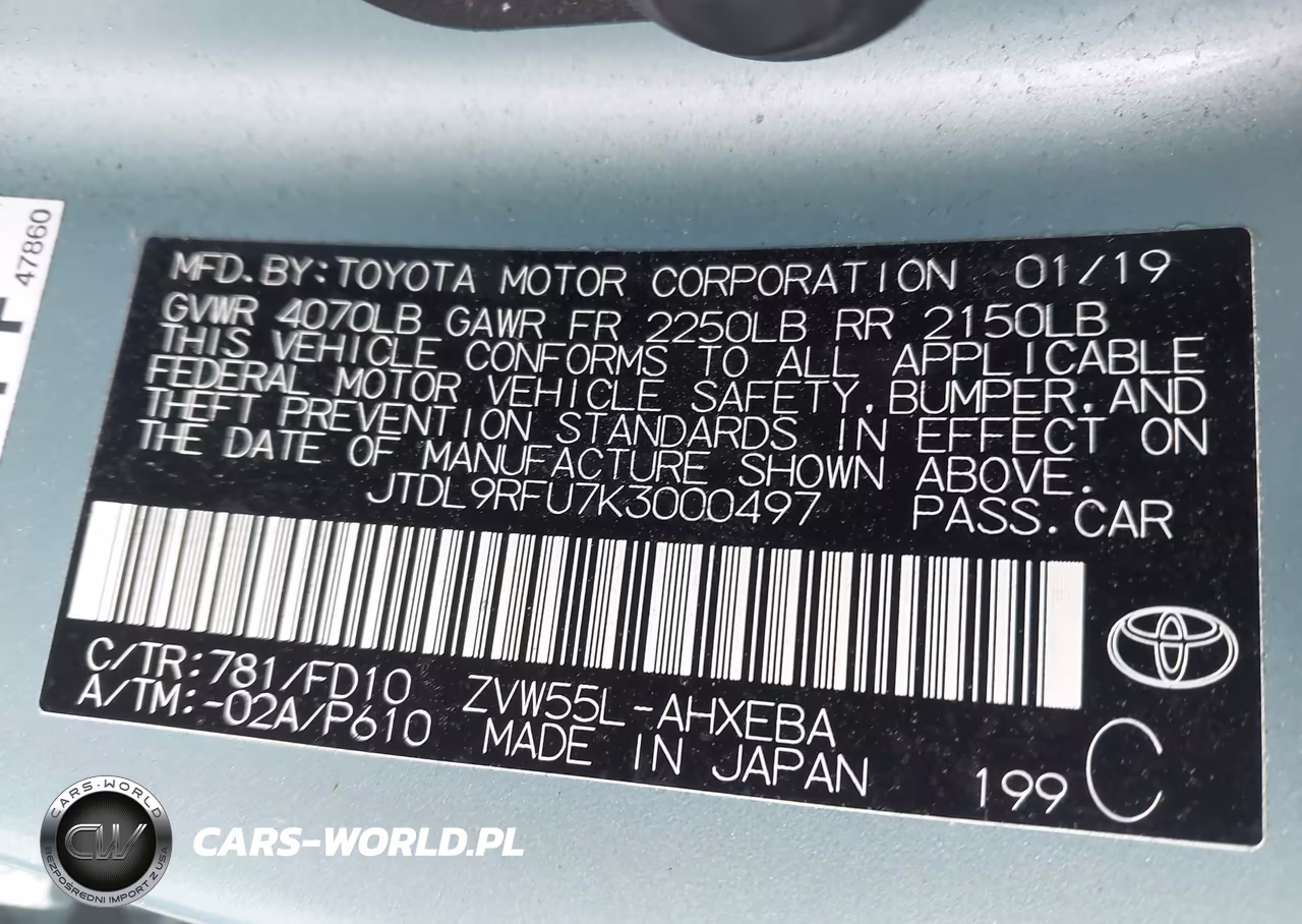 2019 Toyota Prius Le VIN:JTDL9RFU7K3000497 - 9
