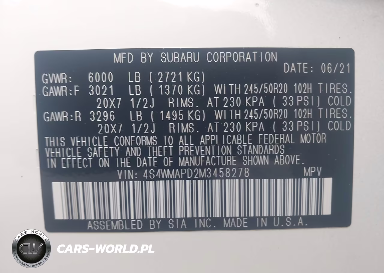 2021 Subaru Ascent Limited VIN:4S4WMAPD2M3458278 - 9