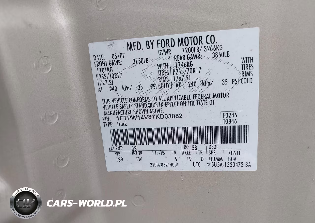 2007 Ford F-150 Fx4-Lariat-Xlt VIN:1FTPW14V87KD03082 - 9