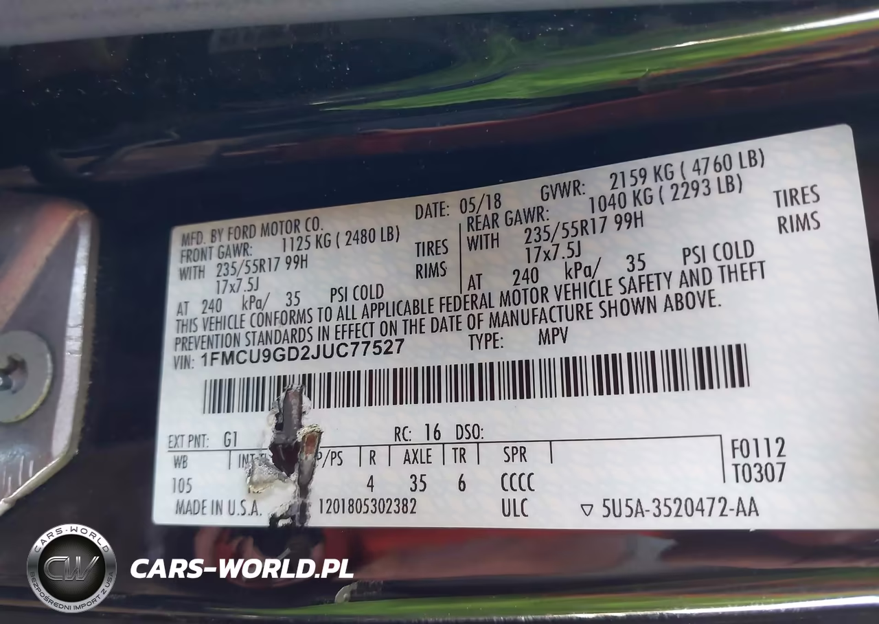 2018 Ford Escape Se VIN:1FMCU9GD2JUC77527 - 9