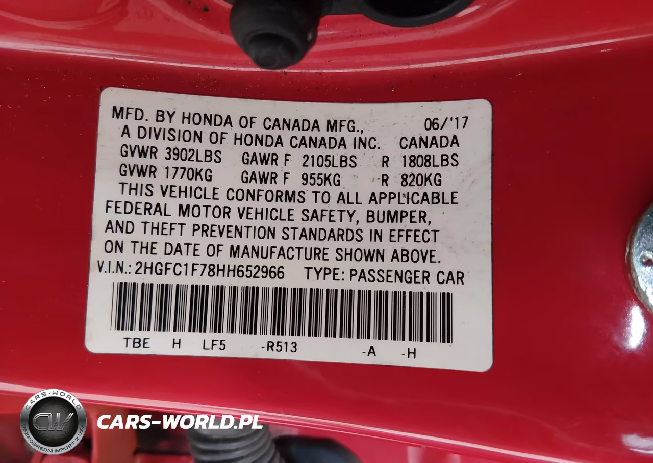 2017 Honda Civic Ex-L VIN:2HGFC1F78HH652966 - 9