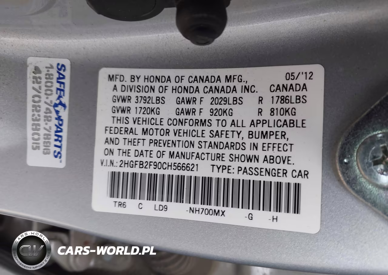 2012 Honda Civic Ex-L VIN:2HGFB2F90CH566621 - 9