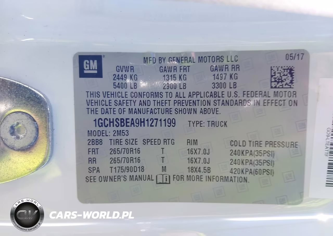 2017 Chevrolet Colorado Wt VIN:1GCHSBEA9H1271199 - 9
