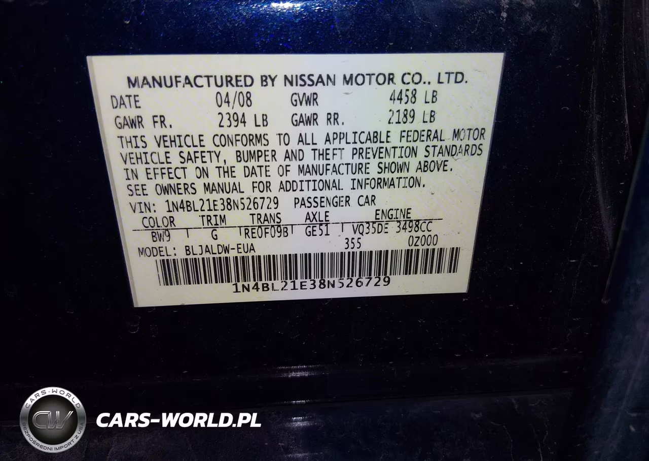 2008 Nissan Altima 3.5 Se VIN:1N4BL21E38N526729 - 9
