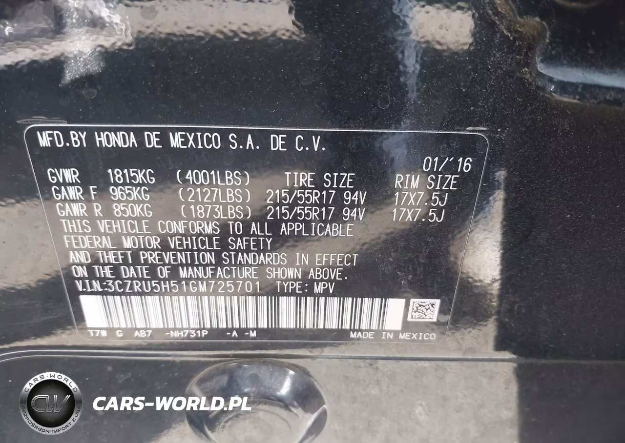2016 Honda Hr-V Ex VIN:3CZRU5H51GM725701 - 9