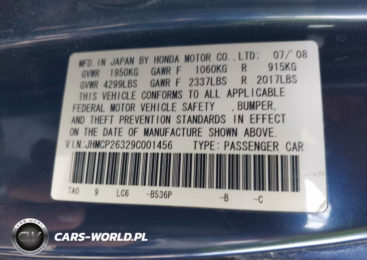 2009 Honda Accord 2.4 Lx VIN:JHMCP26329C001456 - 9