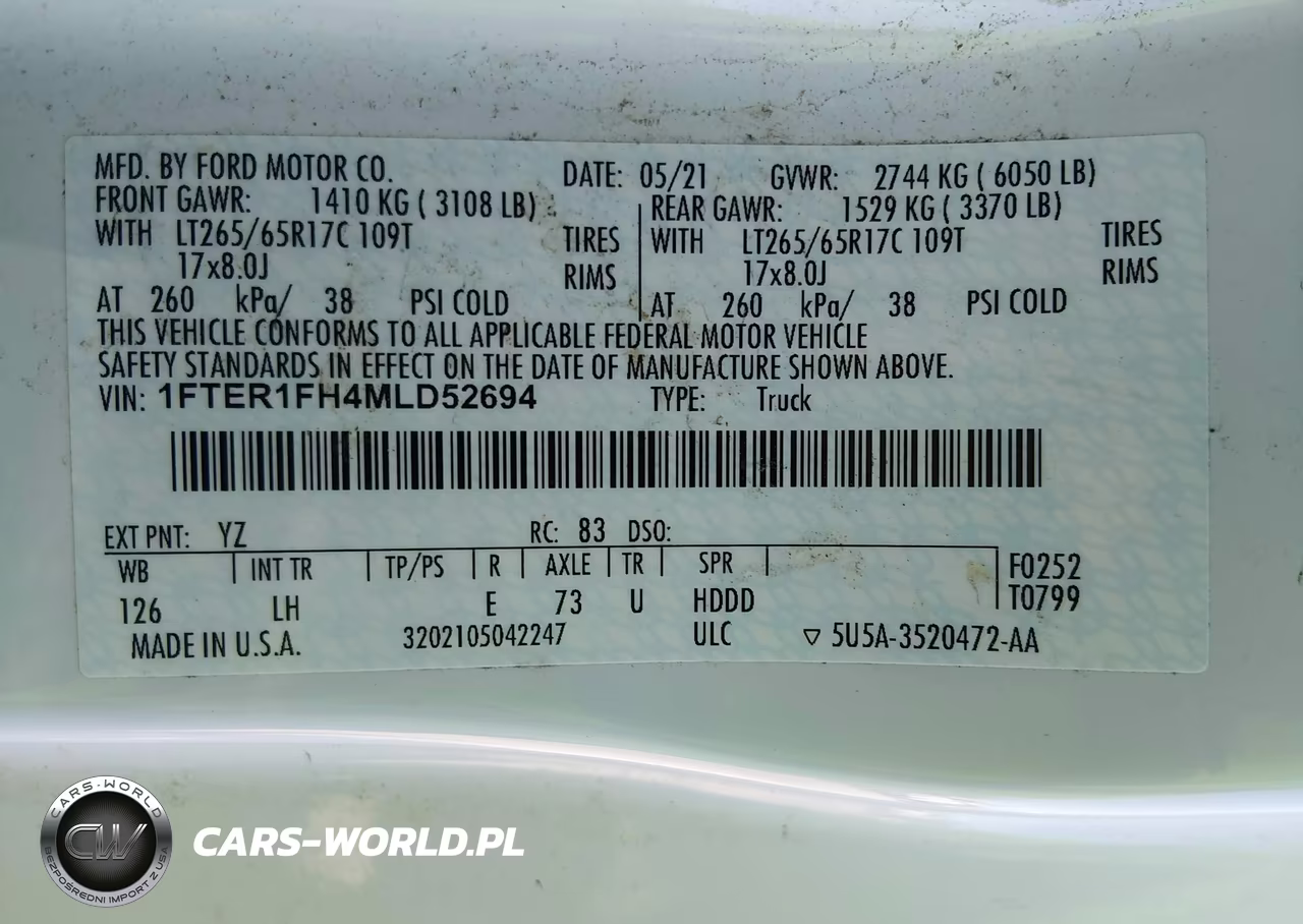 2021 Ford Ranger Xl VIN:1FTER1FH4MLD52694 - 9