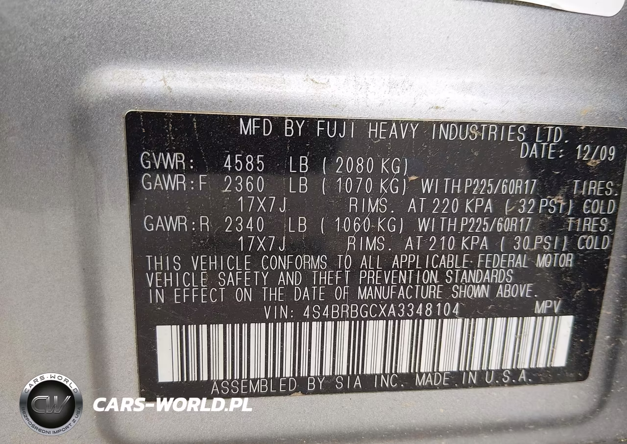 2010 Subaru Outback 2.5I Premium VIN:4S4BRBGCXA3348104 - 9