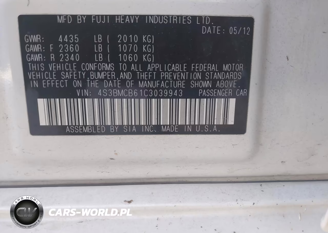 2012 Subaru Legacy 2.5I Premium VIN:4S3BMCB61C3039943 - 9