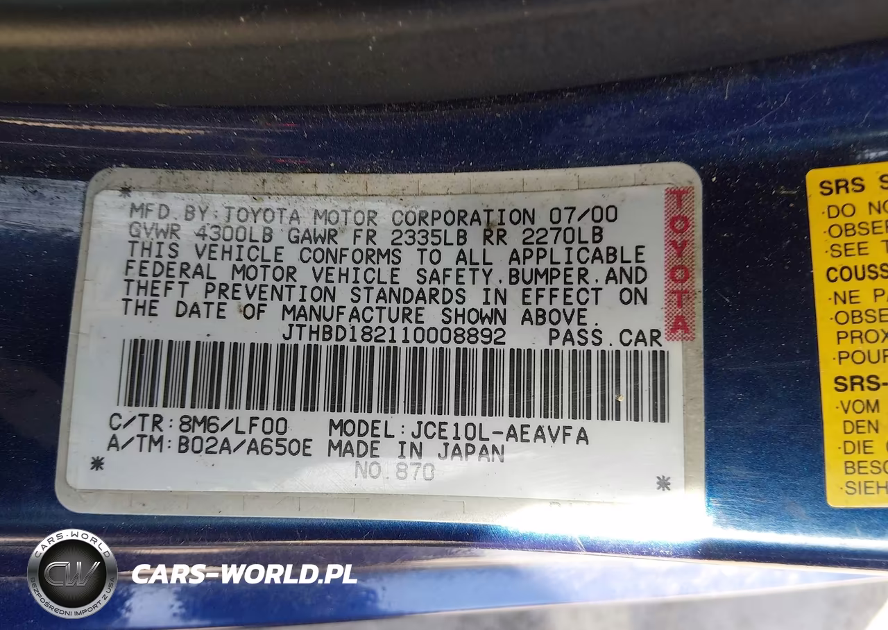 2001 Lexus Is 300 VIN:JTHBD182110008892 - 9