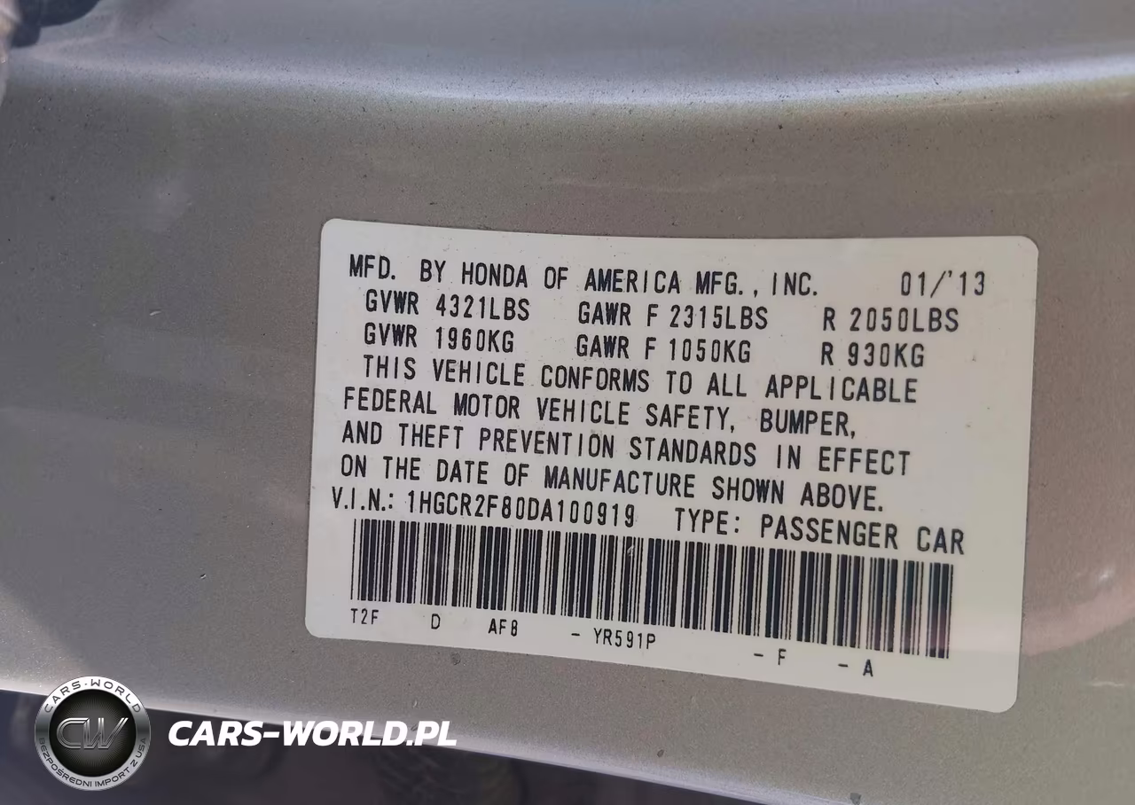 2013 Honda Accord Ex-L VIN:1HGCR2F80DA100919 - 9