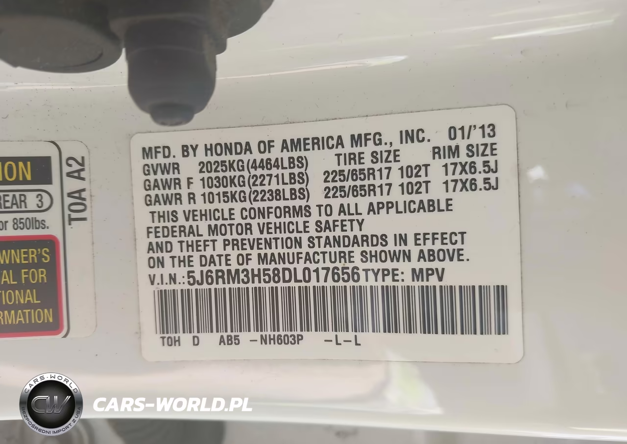 2013 Honda Cr-V Ex VIN:5J6RM3H58DL017656 - 9