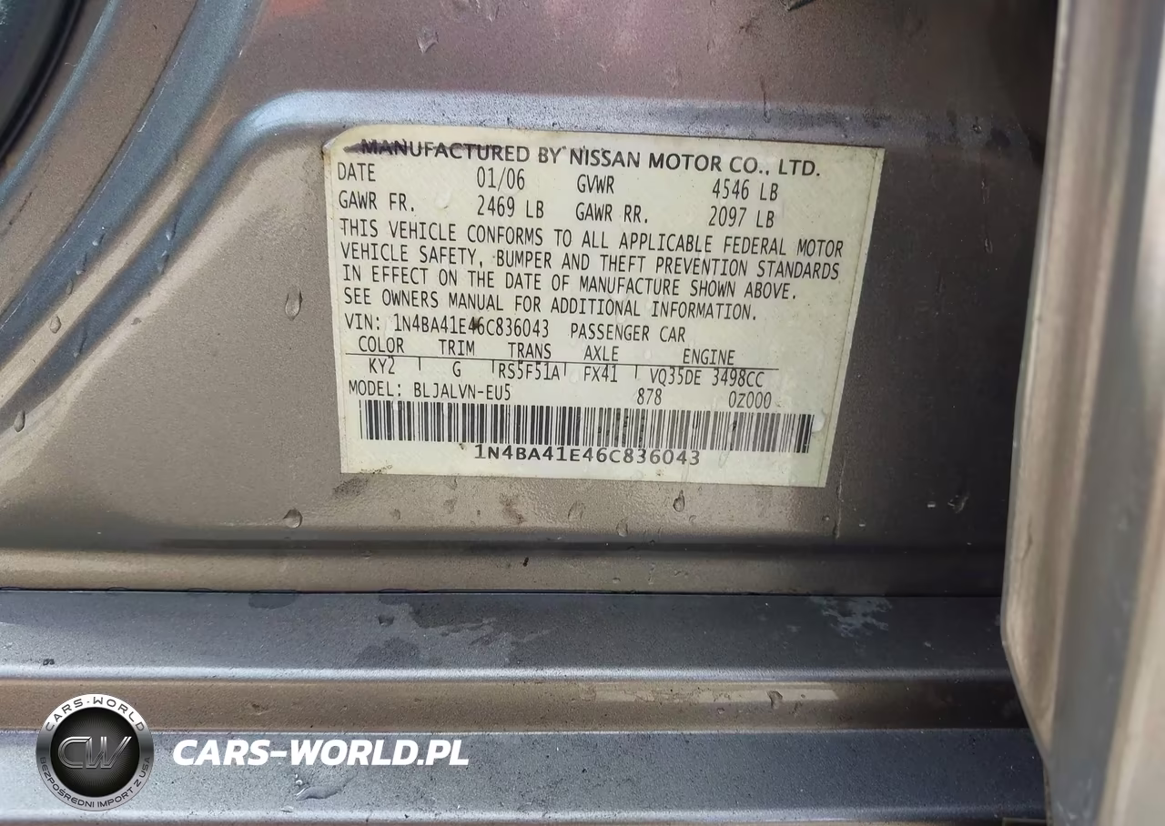 2006 Nissan Maxima 3.5 Se VIN:1N4BA41E46C836043 - 9