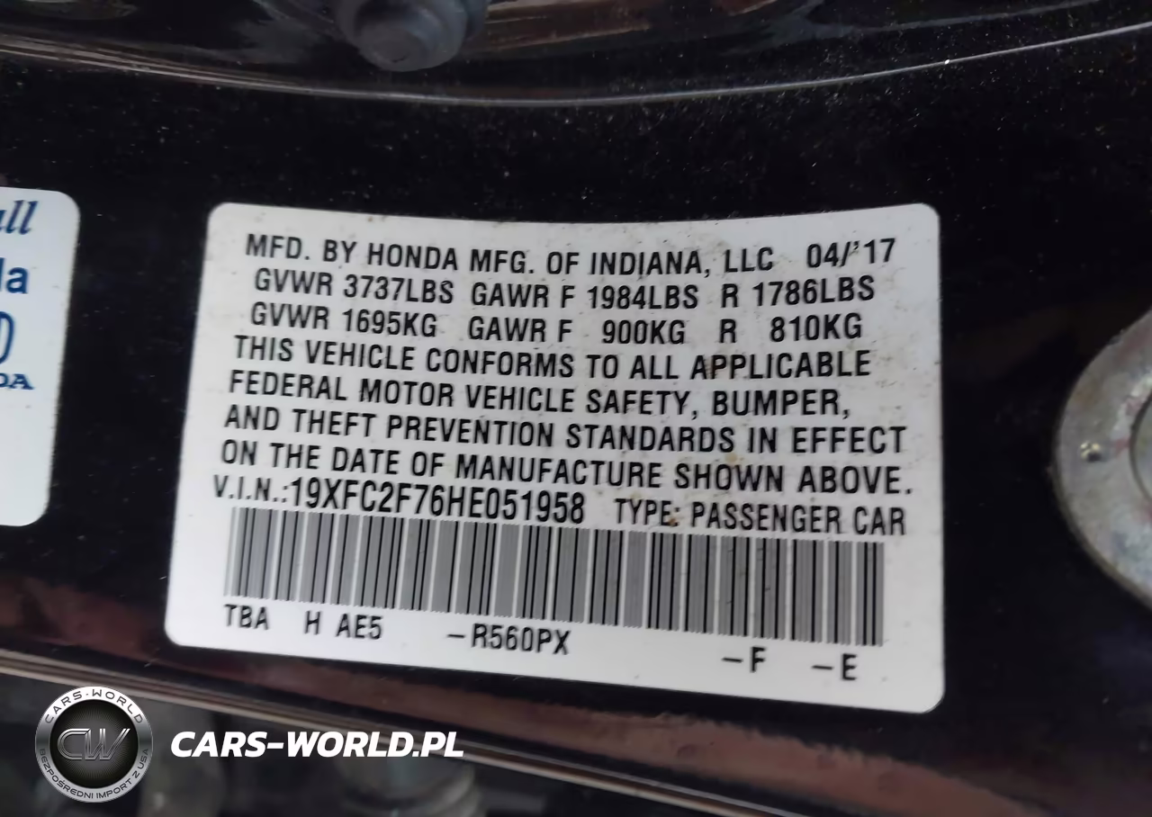 2017 Honda Civic Ex VIN:19XFC2F76HE051958 - 9