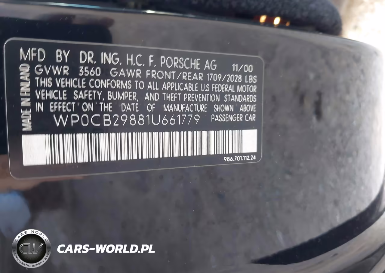 2001 Porsche Boxster S VIN:WP0CB29881U661779 - 9