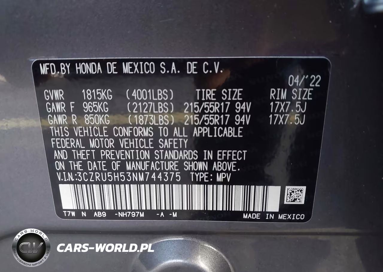 2022 Honda Hr-V 2Wd Ex VIN:3CZRU5H53NM744375 - 9
