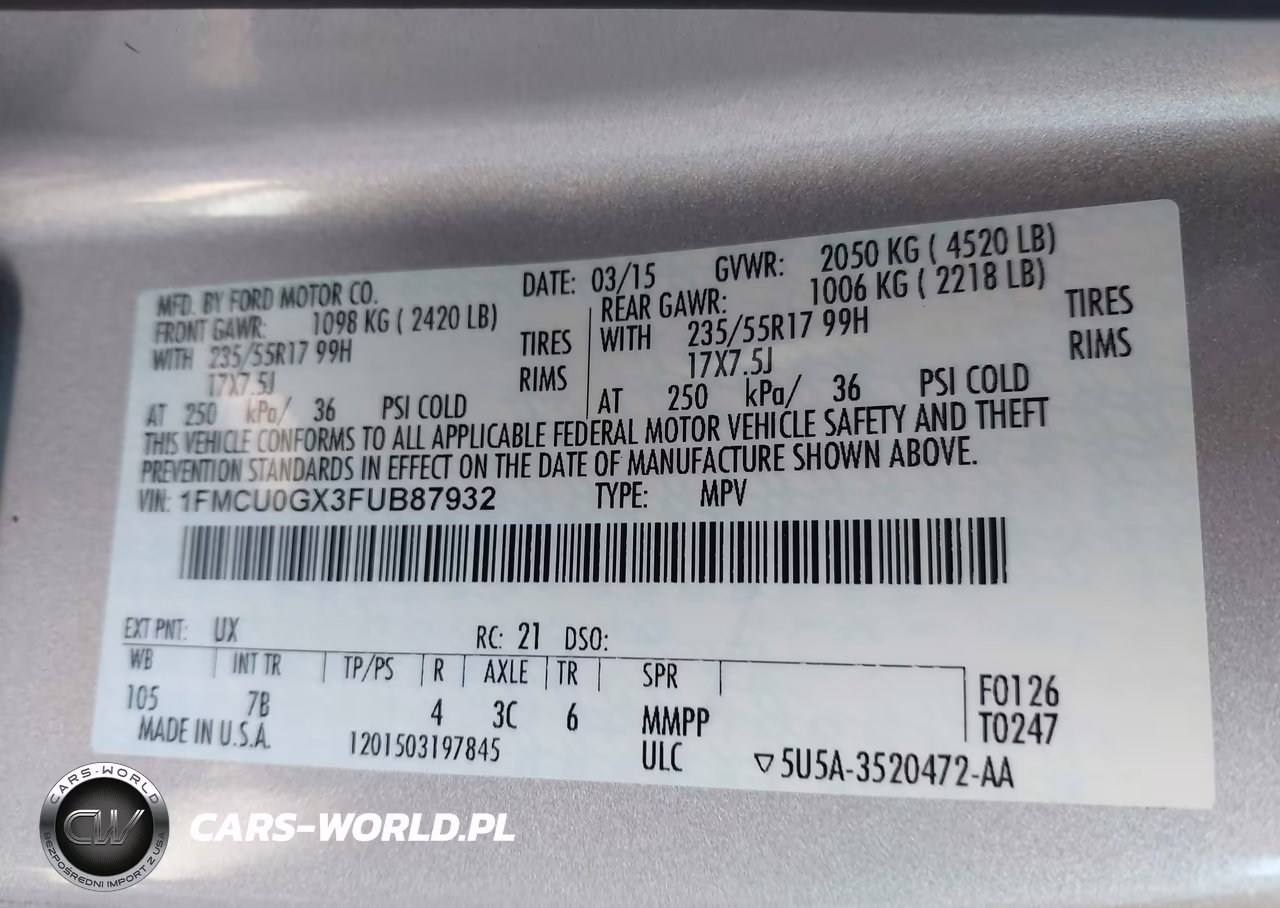 2015 Ford Escape Se VIN:1FMCU0GX3FUB87932 - 9