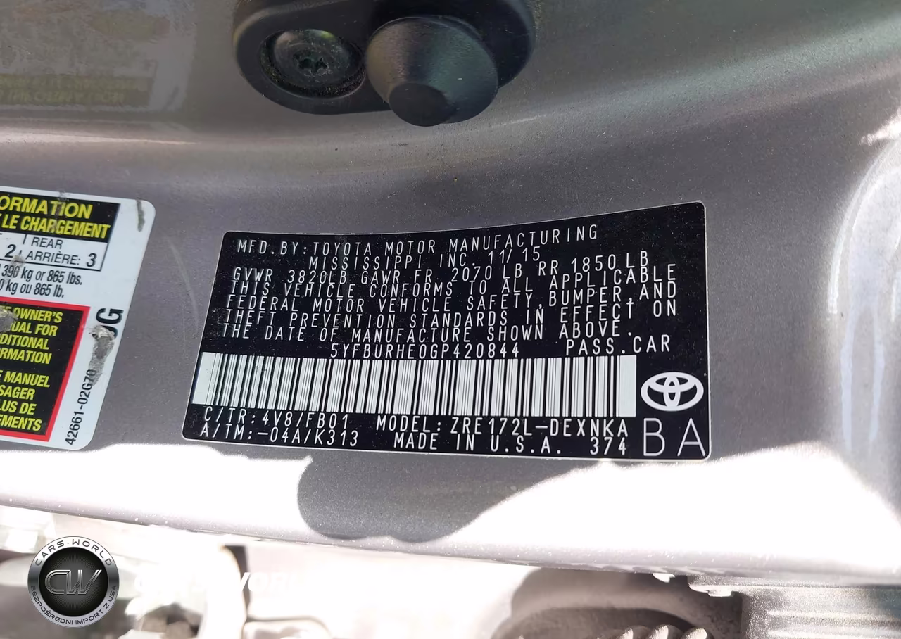 2016 Toyota Corolla Le Plus VIN:5YFBURHE0GP420844 - 9