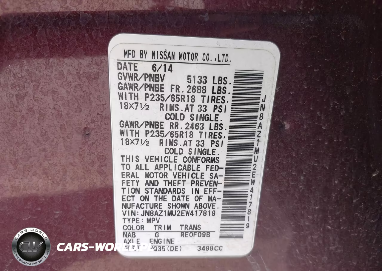 2014 Nissan Murano Sl VIN:JN8AZ1MU2EW417819 - 9