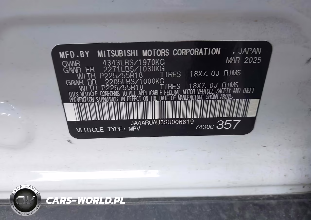 2025 Mitsubishi Outlander Sport 2.0 Es Awc-2.0 Le Awc-2.0 S Awc-2.0 Se Awc-2.0 Trail Edition Awc VIN:JA4ARUAU3SU006819 - 9